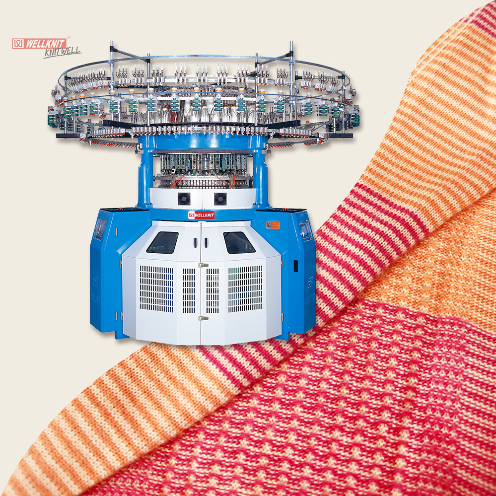WELLKNIT LACJ 30-38 inch Single Computerized Jacquard Strip & Warp Circular Knitting Machine With 4 Colors For grid Jacquard Fabric