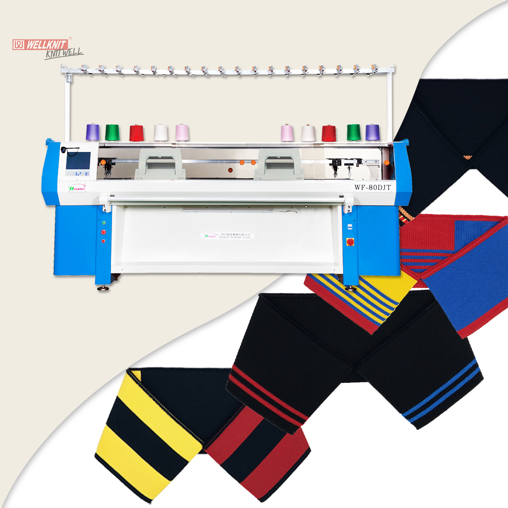 WELLKNIT High Quality WF-80DJT 3+3 System Double Carriage Fully Jacquard Collar Knitting Machine